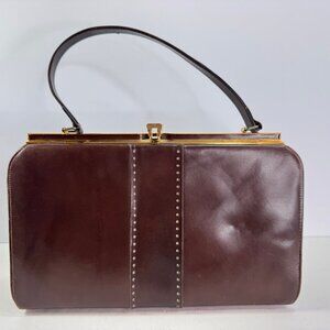 Vintage Dark Brown Leather Classic Handbag Purse